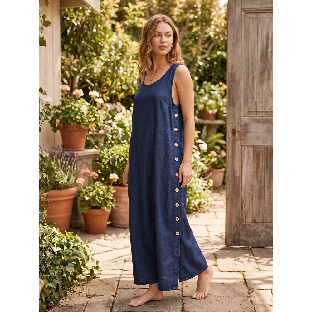 Talbots Linen Blend Dress Jumper 4 Maxi Cottagecore Capsule Minimalist Modest US